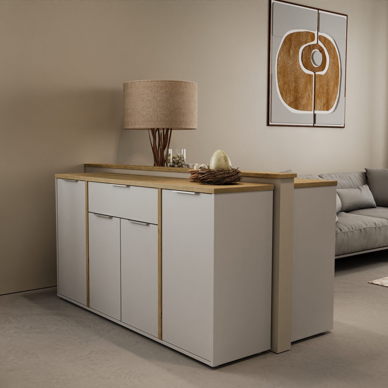 Aparador Access com 4 Portas e 1 Gaveta em Carvalho e Branco