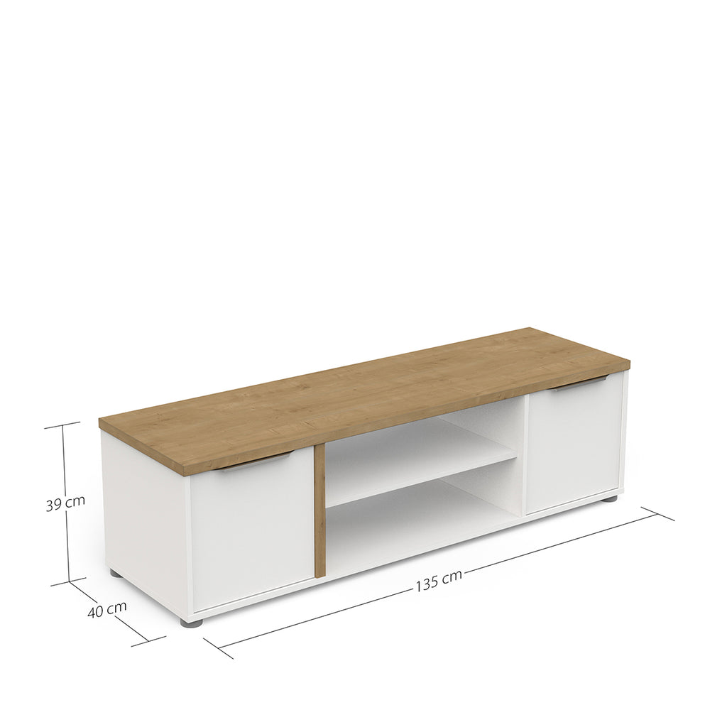 Móvel Tv de 2 Portas e 1 Nicho em Branco e Carvalho