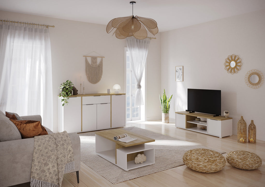 Móvel Tv de 2 Portas e 1 Nicho em Branco e Carvalho