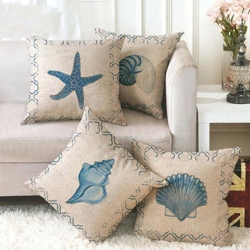 Capa de Almofada Decorativa em Linho – Vida Marinha