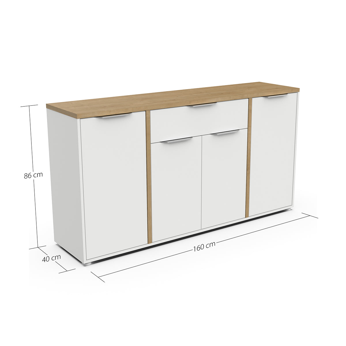 Aparador Access com 4 Portas e 1 Gaveta em Carvalho e Branco